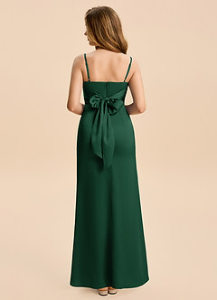 Azazie Minnie Junior Dark Green Sheath Ruched Stretch Satin Dress image2