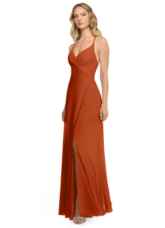 Azazie Davis Brautjungfernkleider A-Linie V-Hals Chiffon Kleid Gebranntes Orange image3