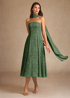Azazie Lorain Kleider für die Brautmutter A-Linie Plissee Blumen-Burnout Kleid Eukalyptus image2