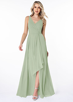 Azazie Calvi Bridesmaid Dresses Dusty Sage A-Line Ruched Chiffon Dress image1