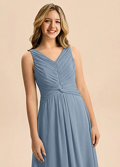 Azazie Freya Junior Jurk van Chiffon met A-Lijn Geplooid Stoffig Blauw image6