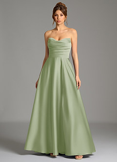 Azazie Ayla Abiti da Damigella Abito A-Line in Raso Elasticizzato Corsetto Verde Salvia image3