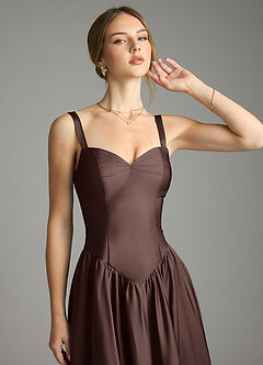 Azazie Evadina Suknie dla druhen Linia A Gorset Satyna elastyczna Do ziemi Sukienka image5