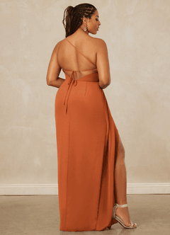 Christian Siriano Bridal for Azazie 1003 Bridesmaid Dresses Cinnamon Sheath One Shoulder Chiffon Dress image9
