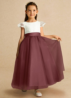 Azazie Pookie Flower Girl Dresses Desert Rose A-Line Lace Tulle Dress image4