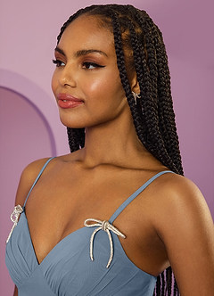 Barbie ♥ Azazie Jurken voor bruidsmeisjes Jurk van Chiffon met A-Lijn met Zakken Stoffig Blauw image10