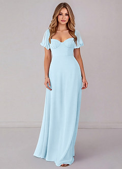 Azazie Fatima Bridesmaid Dresses Sky Blue A-Line with Pockets Chiffon Dress image3