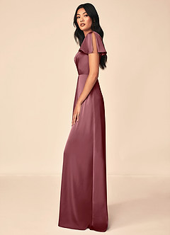Azazie Soren Bridesmaid Dresses Desert Rose A-Line Pleated Stretch Satin Dress image3