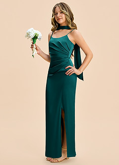 Azazie Calandra Junior Etui Plissee Stretch-Satin Kleid Pfau image3