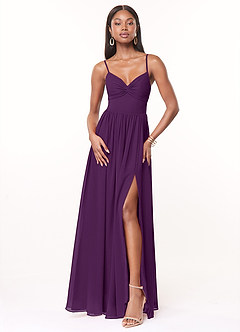 Azazie Zeya Bridesmaid Dresses Grape A-Line V-Neck Pleated Chiffon Dress image1
