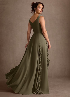 Azazie Darla Mother of the Bride Dresses Willow Green A-Line Ruched Chiffon Dress image4