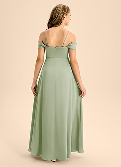 Azazie Anselie Junior Robe Trapèze en Satin extensible Épaule décolletée Vert Sauge image2