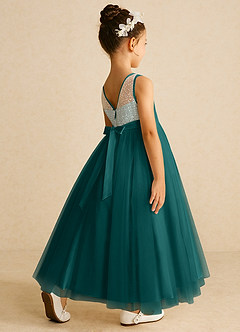 Azazie Tay Flower Girl Dresses Peacock A-Line Sequins Tulle Dress image5