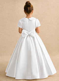 Azazie Gabriella Flower Girl Dresses White Ball-Gown with Sleeves Matte Satin Dress image2