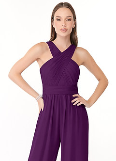 Azazie Berdie Brudtärnklänningar Jumpsuit av i Chiffong V-ringad plisserad halare image5