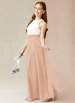 Azazie Albertine Junior English Rose A-Line Lace Chiffon Dress image3
