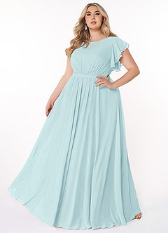 Azazie Daphne Bescheiden Bruidsmeisjekleding A-Lijn Geruffeld Chiffon Vloerlengte Jurk image6