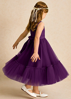 Azazie Miracle Flower Girl Dresses Grape A-Line Bow Matte Satin Dress image5