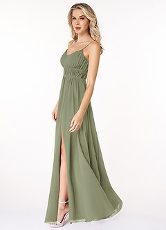 Azazie Yanelie Final Sale Pistachio A-Line Scoop Pleated Chiffon Dress image3