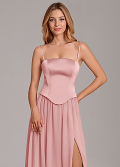 Azazie Cadence Bridesmaid Dresses Powder Pink A-Line Corset Stretch Satin Convertible Dress image2