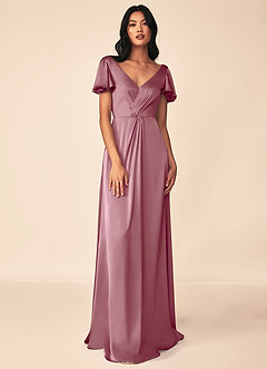 Azazie Soren Bridesmaid Dresses Vintage Mauve A-Line Pleated Stretch Satin Dress image1