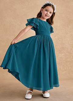 Azazie Ali Robe Demoiselle D'honneur Fillette Robe Trapèze en Mousseline de soie Plissée Bleu Encre image6