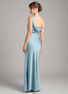 Azazie Madelyn Bridesmaid Dresses Moody Blue Mermaid One Shoulder Stretch Satin Convertible Dress image2