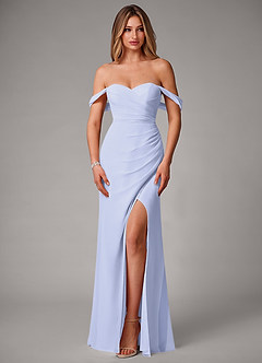 Azazie Haisley Robes de demoiselle d'honneur Robe Fourreau Convertible en Mousseline de soie Épaule décolletée Lavande image4
