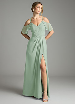 Azazie Dakota Bridesmaid Dresses Agave A-Line V-Neck Pleated Chiffon Dress image1