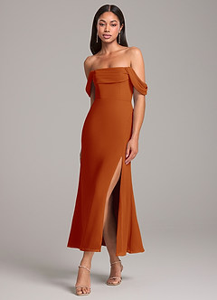 Azazie Saige Final Sale Paprika Sheath Off the Shoulder Chiffon Convertible Dress image3