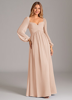 Azazie Bailee Bridesmaid Dresses English Rose A-Line Long Sleeve Chiffon Dress image5