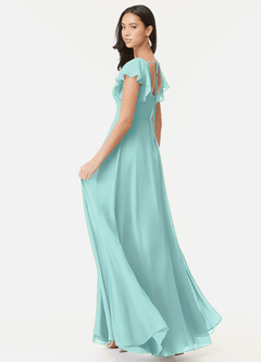 Azazie Bondi Bridesmaid Dresses Aqua A-Line Ruffled Chiffon Dress image5