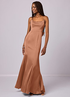 Barbie ♥ Azazie Robes de demoiselle d'honneur Robe Sirène en Satin extensible Arc Bronze image2