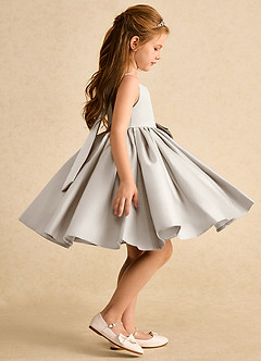 Azazie Jessie Flower Girl Dresses Frost A-Line Bow Matte Satin Dress image3