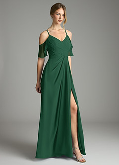 Azazie Dakota Bridesmaid Dresses Dark Green A-Line V-Neck Pleated Chiffon Dress image5