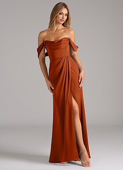 Azazie Johana Vestidos de damas de honor Vestido de Naranja Quemada de Satén Elástico de Corte Sirena Convertible con Vestidos sin tirantes image1