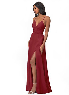 Azazie Everleigh Brautjungfernkleider A-Linie Herzchen Gefaltet Chiffon Kleid Granatapfelrot image5