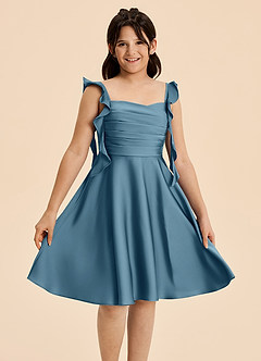 Azazie Kira Junior Bermuda A-Line Ruched Stretch Satin Dress image3