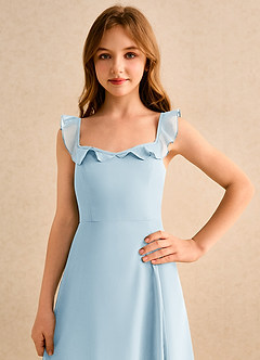 Azazie Chip Girls Formal Flower Girl Dresses Sky Blue A-Line Sleeveless Chiffon Dress image6