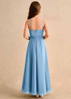 Azazie Twilight Dance Girls Formal Abiti da Ragazza di Fiori Abito A-Line in Chiffon Plissettato Blu Acciaio image2