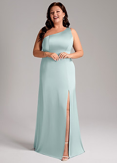 Azazie Phaedra Bridesmaid Dresses Mist A-Line One Shoulder Stretch Satin Dress image13