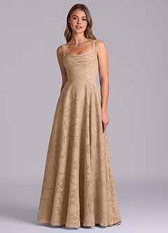 Azazie Shaude 신부 들러리 드레스 A라인 주름진 플로럴 번아웃 바닥 길이 드레스 image6