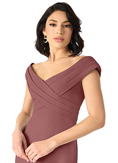 Azazie Evita Final Sale Desert Rose A-Line Off the Shoulder Stretch Crepe Dress image4