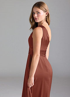 Azazie Dallas Jurken voor bruidsmeisjes Jurk van Stretch Satijn met A-Lijn One-Shoulder Kastanjebruin image7