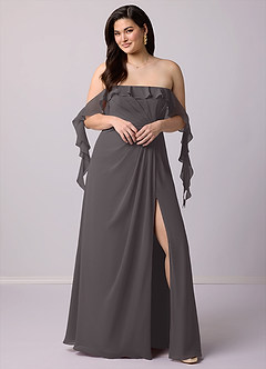 Barbie ♥ Azazie Bridesmaid Dresses Steel Grey A-Line Off the Shoulder Chiffon Convertible Dress image10