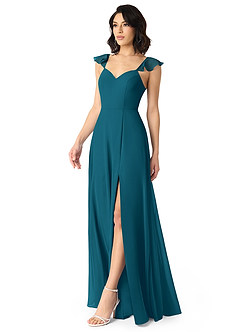 Azazie Everett Bridesmaid Dresses Ink Blue A-Line V-neck Ruched Chiffon Dress image3