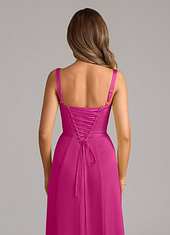 Azazie Amaris Robes de demoiselle d'honneur Robe Trapèze en Satin extensible Corset Fuchsia image6