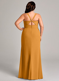 Azazie Mero Bridesmaid Dresses Butterscotch Sheath Pleated Chiffon Dress image10