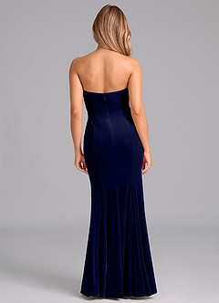 Azazie Yinnie Robes de demoiselle d'honneur Robe Sirène Convertible en velours Sans bretelle Bleu Marine Foncé image6