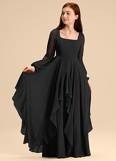 Azazie Clara Junior Abito A-Line in Chiffon Blusa Nero image7